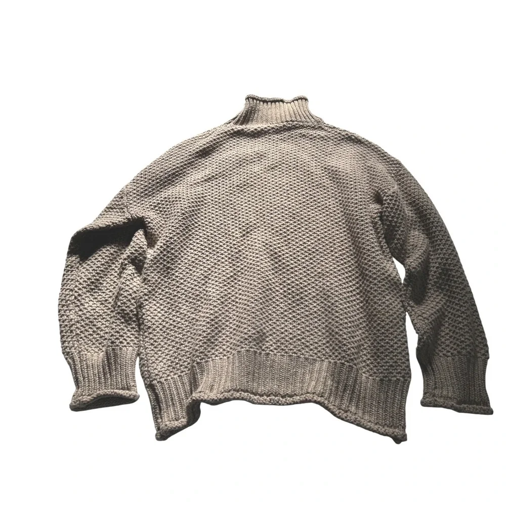 Tan Knit Turtleneck Sweater Textured Mock Neck Cozy Casual Winter‎